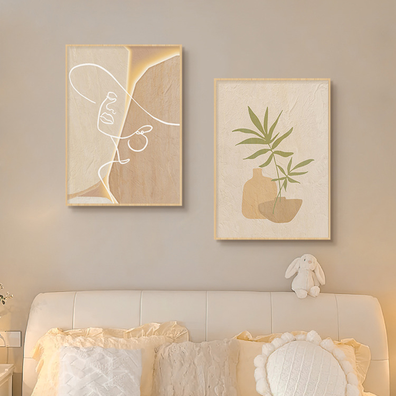 Korean Lifestyle Aesthetic - Wooden Cream Style Abstract Line Art