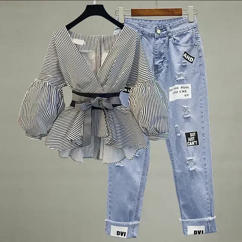 Women Elegant V-Neck Stripe La - огляд і ціна Korean Lifestyle